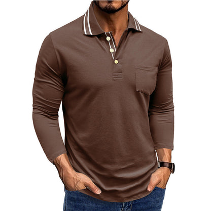 Herren Langarm Polo Modern Kontrastkragen Slimfit