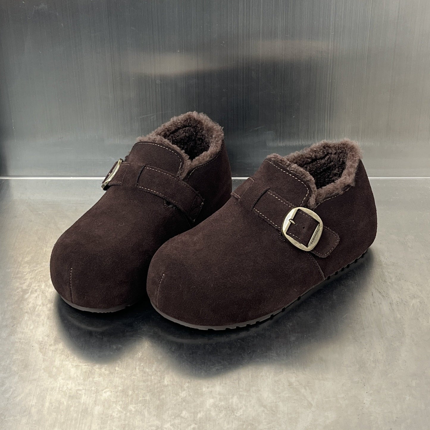 Damen Clogs Warm Wildleder Kuschelig Schnallenverschluss
