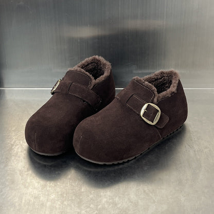 Damen Clogs Warm Wildleder Kuschelig Schnallenverschluss
