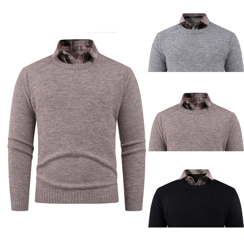 Herren Pullover Rundhals Fein mit Hemdkragen Modern - BerlinGlamour