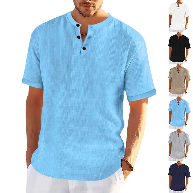 Herren Kurzarmshirt Modern Strukturiert Knopfleiste Trendy - BerlinGlamour