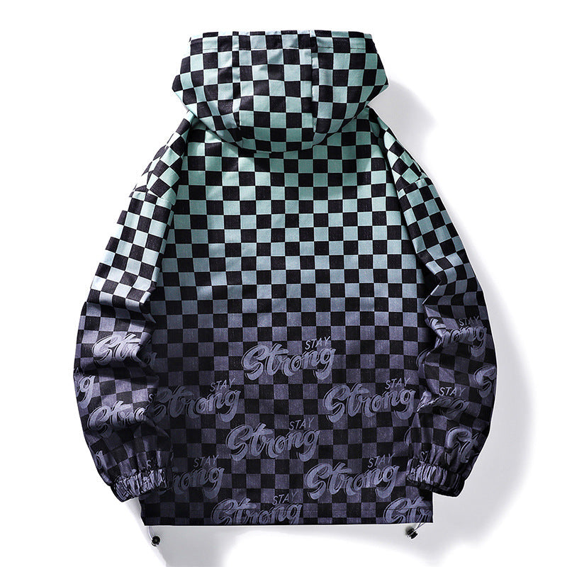Sportliche Kapuzenjacke Schachmuster Unisex Modern