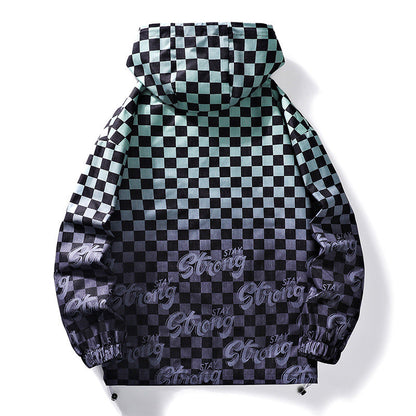 Sportliche Kapuzenjacke Schachmuster Unisex Modern