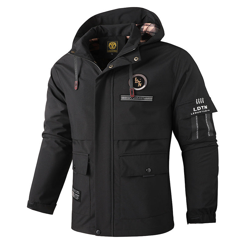 Herren Übergangsjacke Wasserdicht Mit Kapuze und Taschen
