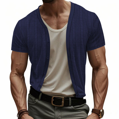 Herren Cardigan Kurzarm Strukturiert Knopfleiste Berlin Style