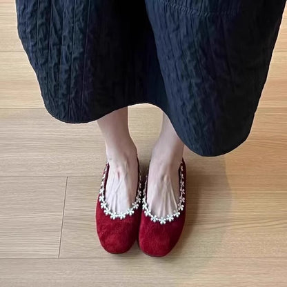 Damen Ballerinas mit Blumenmuster aus Wildleder