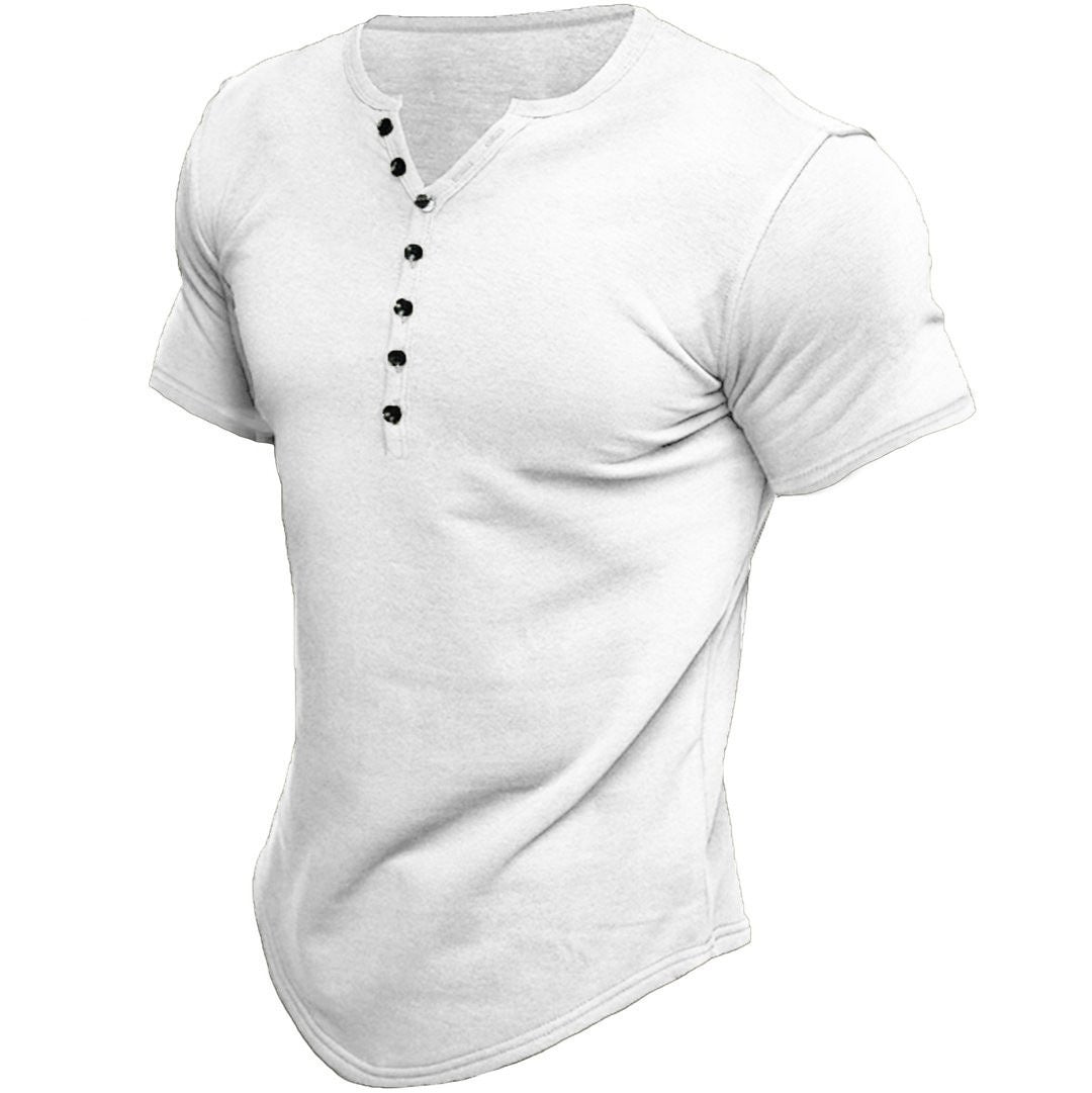 Herren Kurzarmshirt mit modernem Henley-Ausschnitt und stilvollen Knopfdetails, BerlinGlamour.