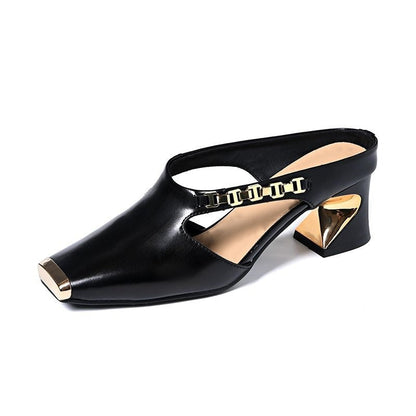 Damen High Heels Sling Pumps mit Blockabsatz und Riemchen Schwarz