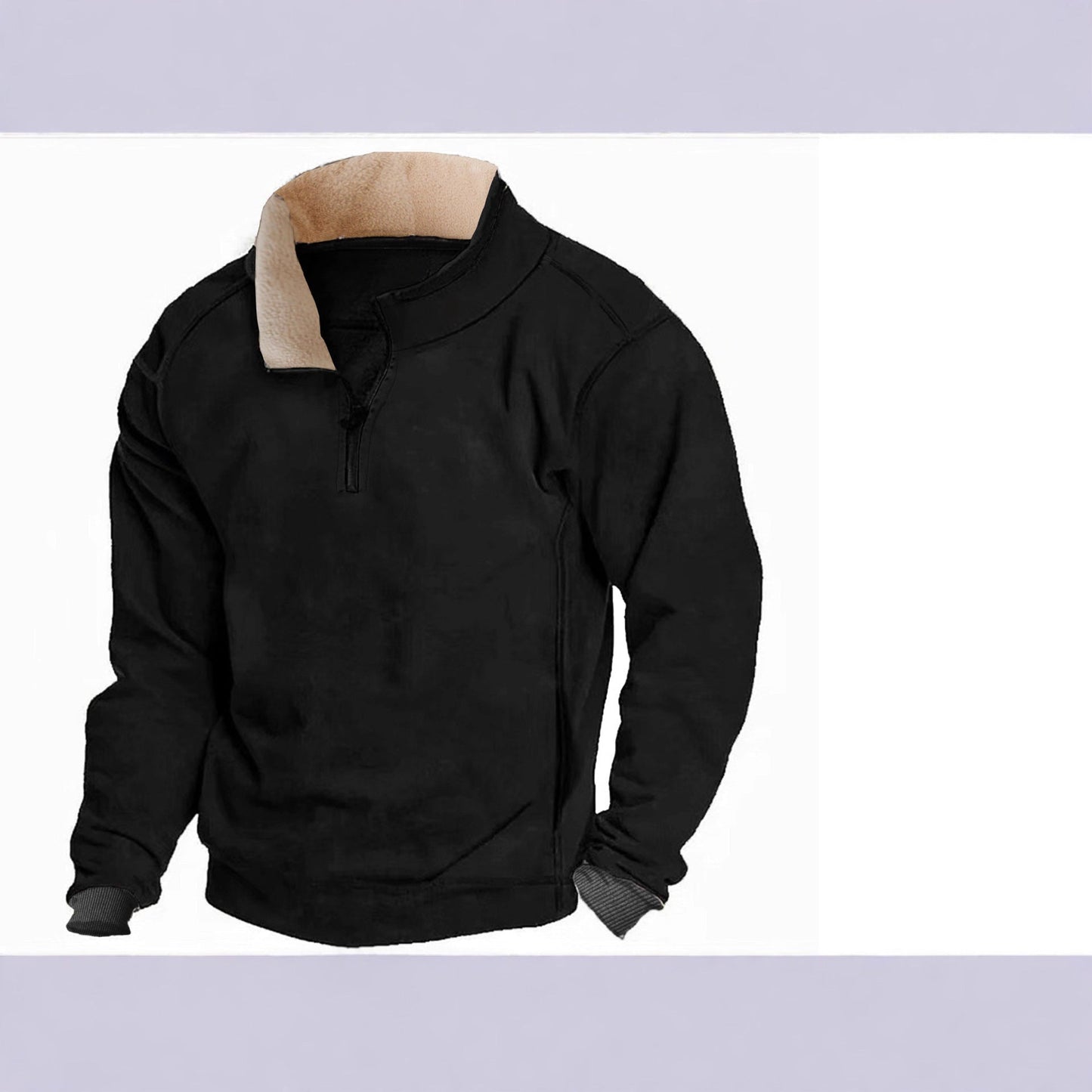 Herren Fleece Pullover Reißverschluss Kontrastkragen Modern