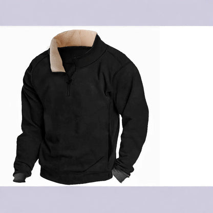 Herren Fleece Pullover Reißverschluss Kontrastkragen Modern