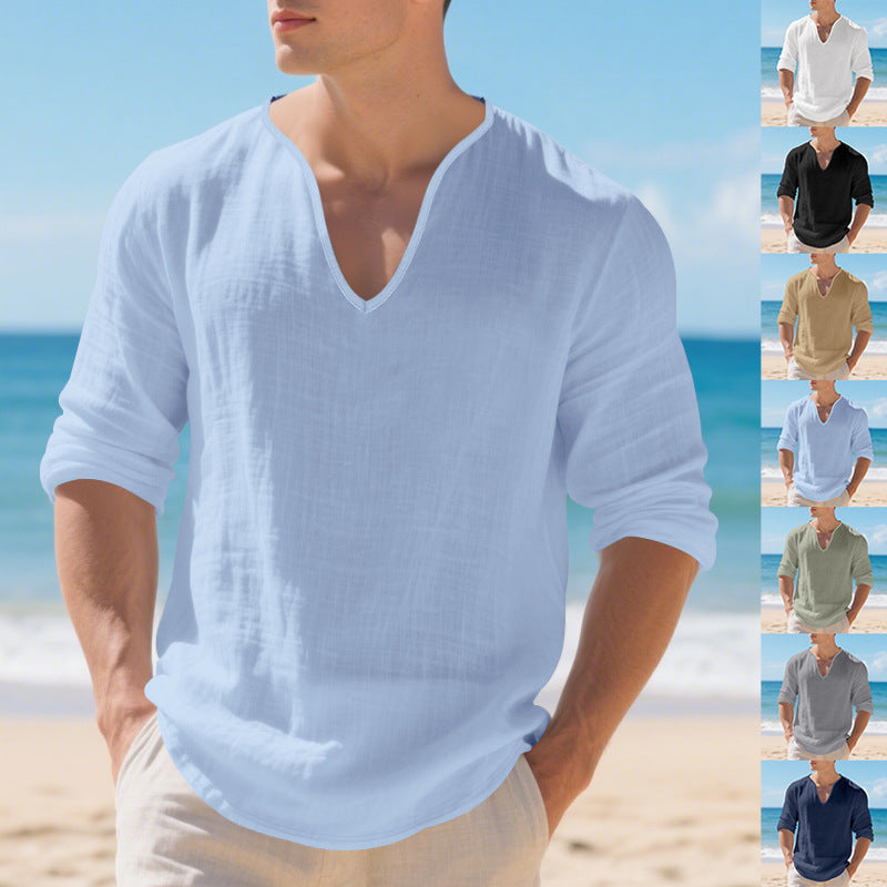 Herren Langarmshirt V-Ausschnitt Leicht Baumwolle Modern - BerlinGlamour