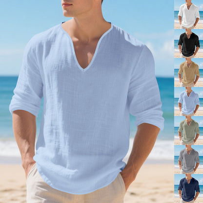 Herren Langarmshirt V-Ausschnitt Leicht Baumwolle Modern - BerlinGlamour