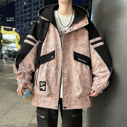 Herren Windbreaker Funktionstaschen Urban Style Schwarz