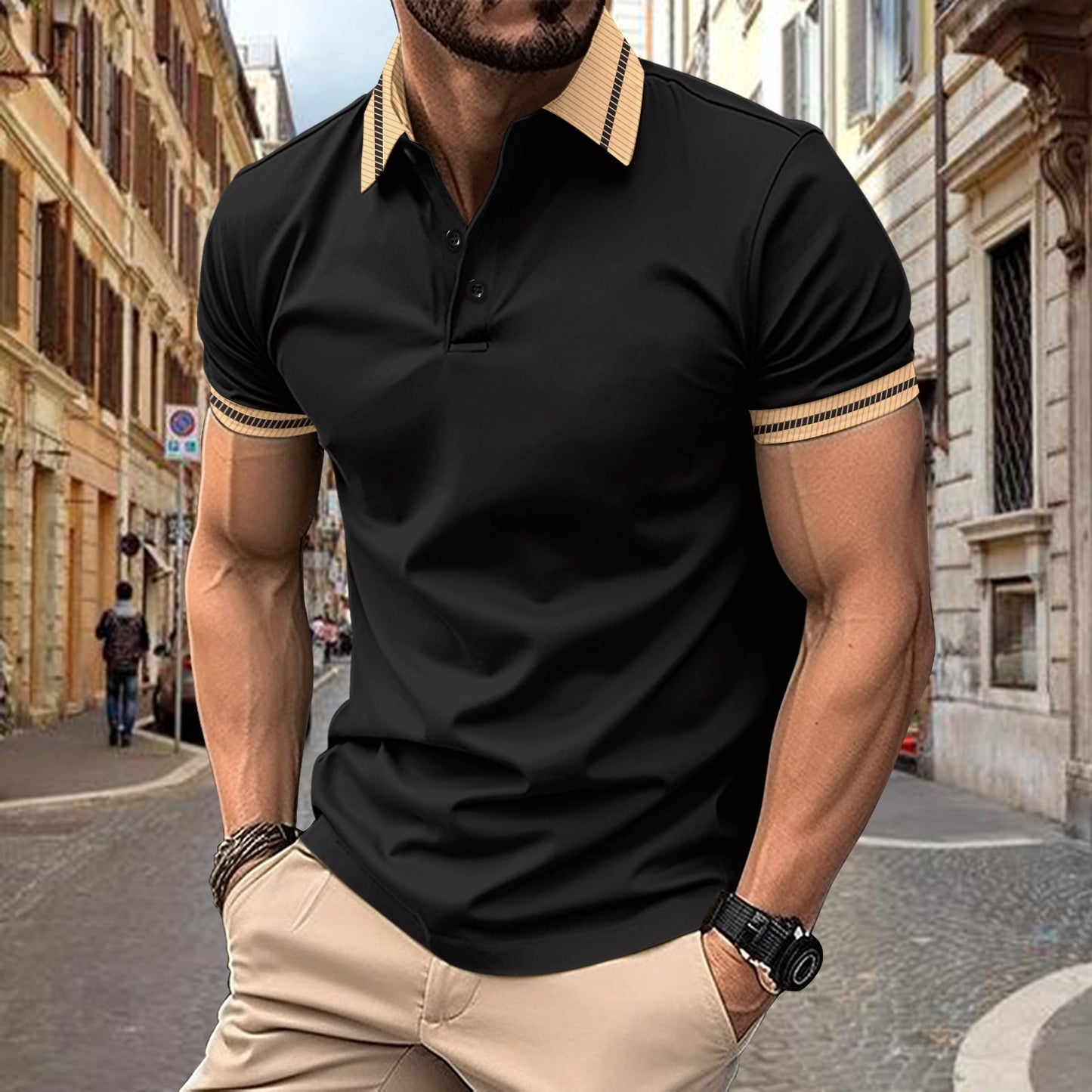 Herren Polo Shirt Sportlich Kontrastkragen Modern