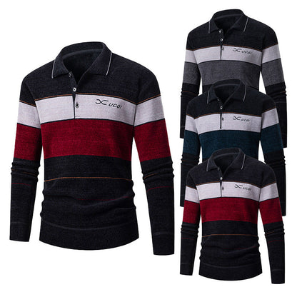Herren Polohemd Langarm Gestreift Modern - BerlinGlamour