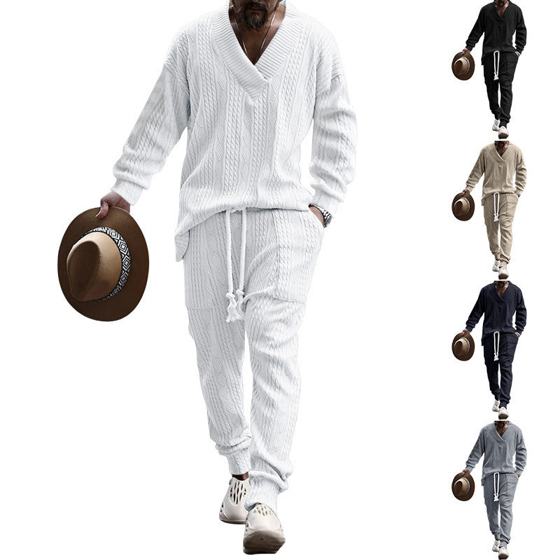 Herren Strick Pullover Jogginghose Set Sportlich Casual