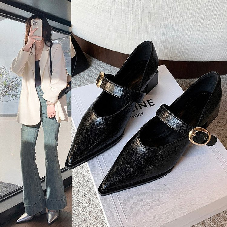 Damen Schuhe Mary Jane Blockabsatz Moderne Riemen Schuhe