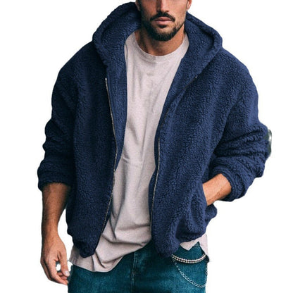 Herren Fleecejacke Warm Kuschelig mit Kapuze und Reißverschluss