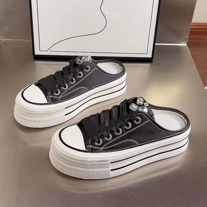 Damen Plateau Sneaker Glänzend Schnürsenkel Modern