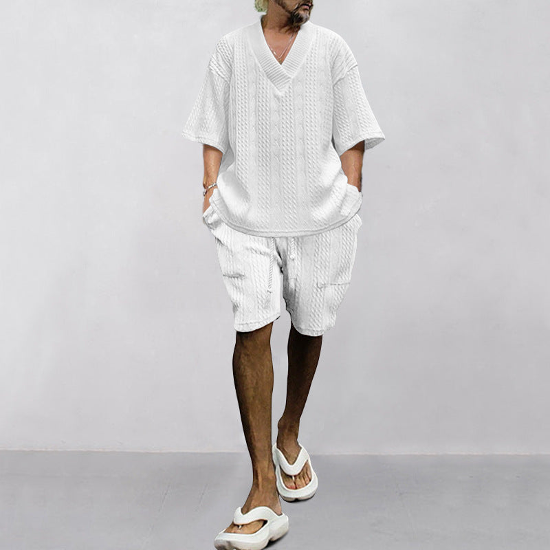 Herren Set mit V-Ausschnitt Oberteil und elastische Shorts