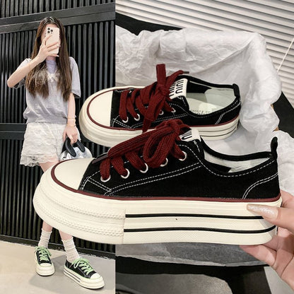 Damen Plateausneaker Sportlich Atmungsaktiv Canvas - BerlinGlamour