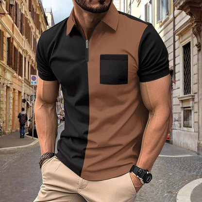 Herren Polohemd Modern Zip Kragen mit Brusttasche - BerlinGlamour