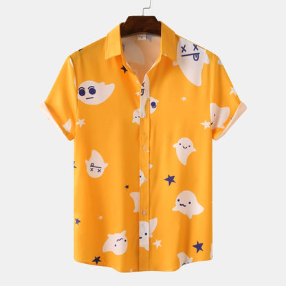 Herren Hemd Kurzarm Totenkopf Blumenmuster trendy