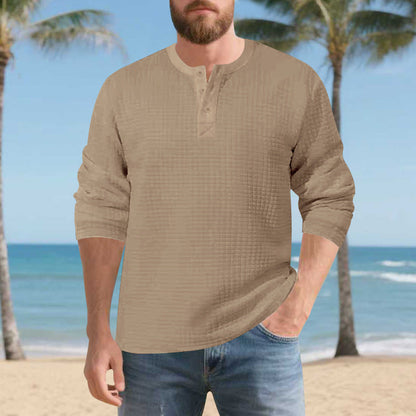 Herren Langarmshirt Komfort Waffelmaterial Knopfleiste Modern