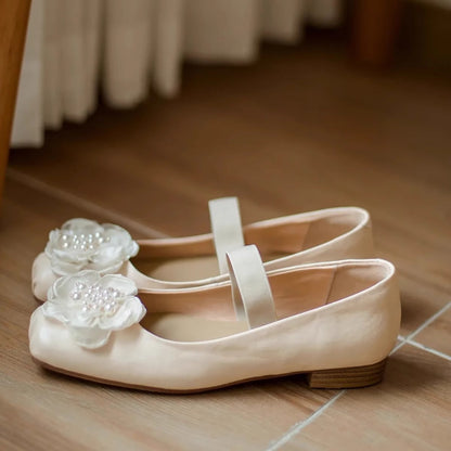 Damen Ballerinas Blumen Applikation Elastisch