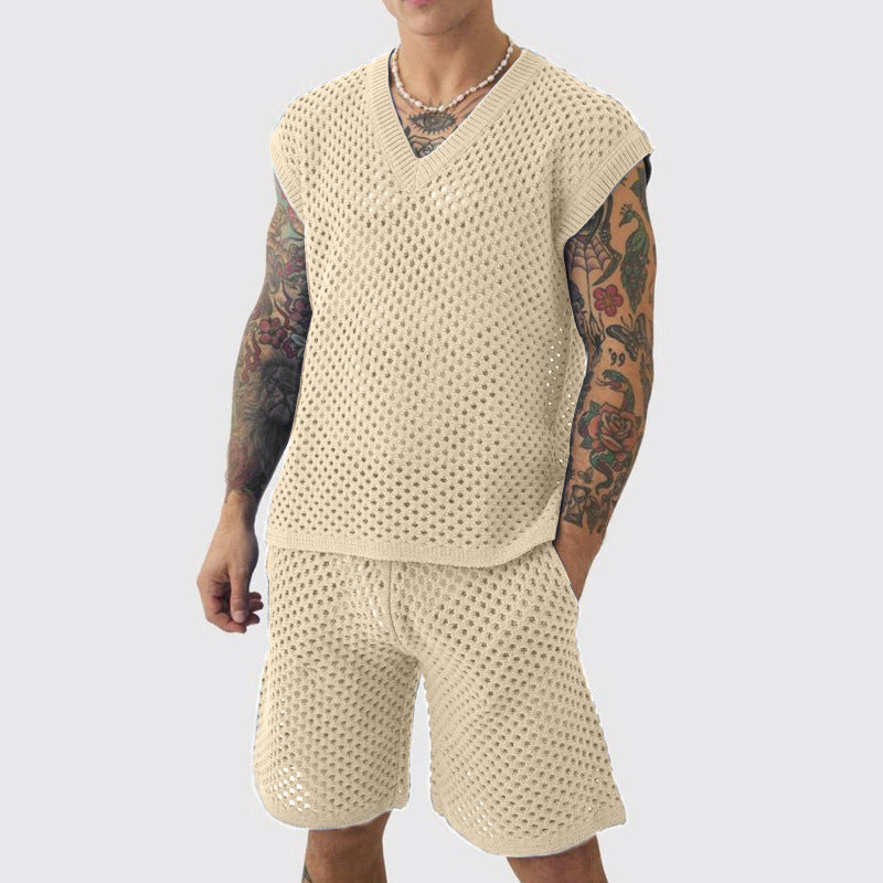 Herren Sport-Set Atmungsaktiv mit V-Ausschnitt und Shorts