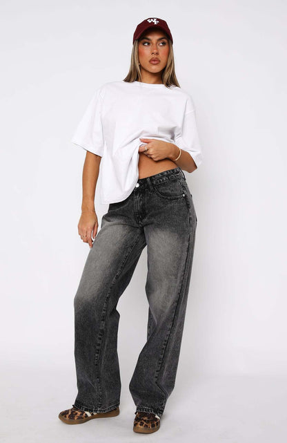 Damen High-Waist Jeans Bequem Weite Schnitt