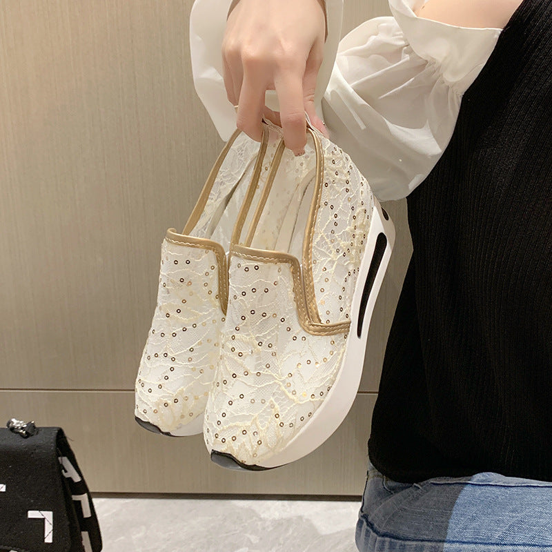 Damen Sneaker Bequem Wedge Lattice Design Schuhe