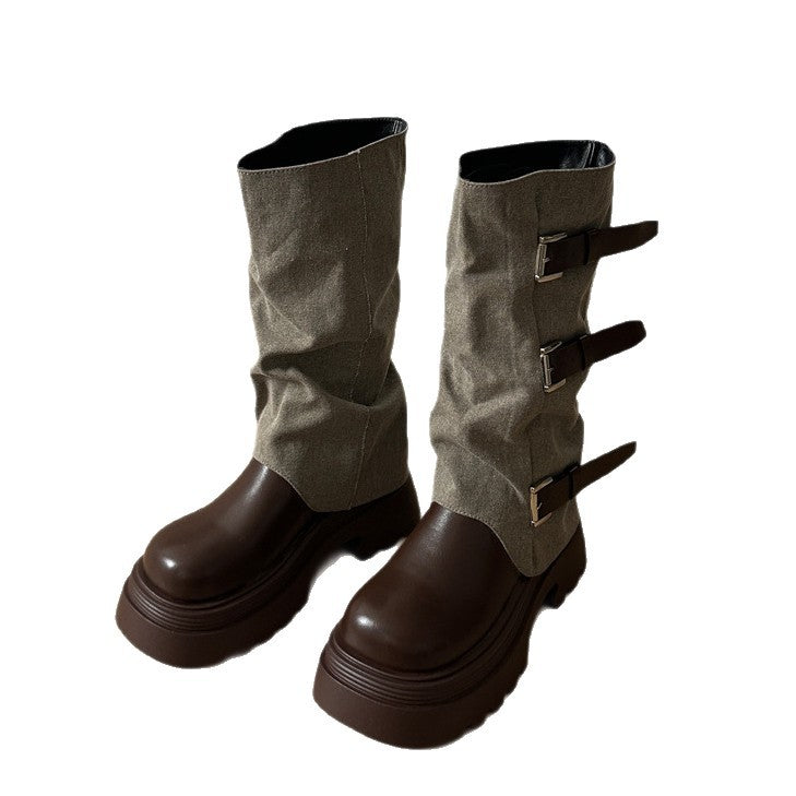 Damen Boots Schnallenverzierung Plateau Heel Stiefel Damen Mode