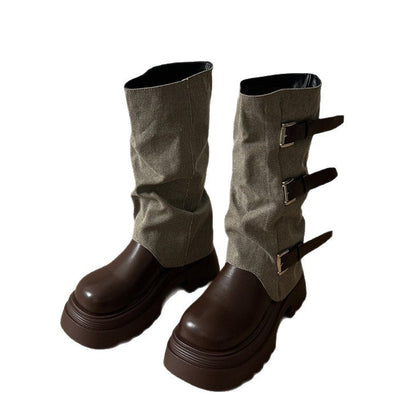 Damen Boots Schnallenverzierung Plateau Heel Stiefel Damen Mode