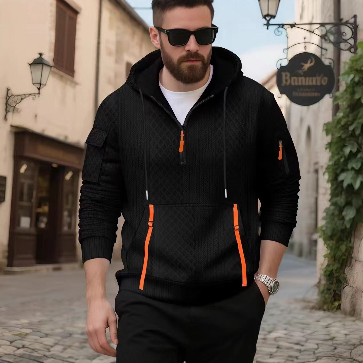 Herren Kapuzenpullover Strukturiert Trendig mit Taschen