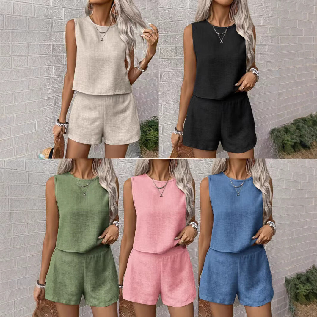 Damen Zweiteiler Sommer Ärmellos Shorts Set