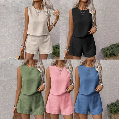 Damen Zweiteiler Sommer Ärmellos Shorts Set