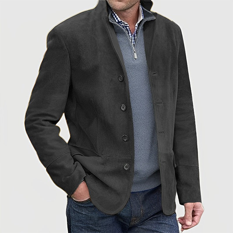 Herren Lederjacke Suede Steppjacke Knopfleiste
