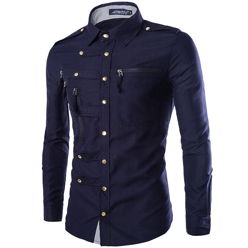 Herren Hemd Modern mit Taschen Hochwertig Elegant