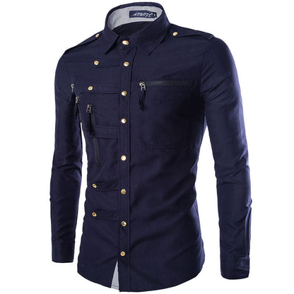 Herren Hemd Modern mit Taschen Hochwertig Elegant