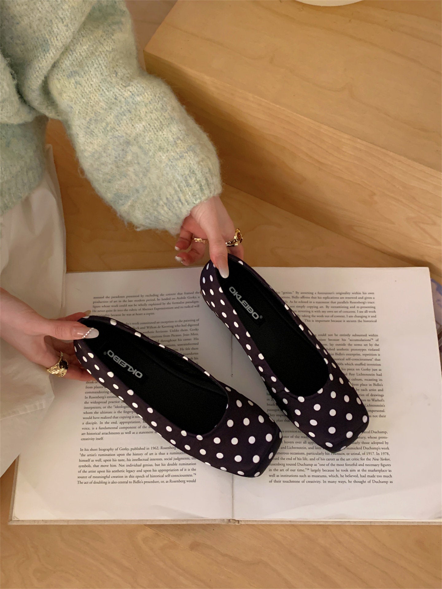 Damen Ballerinas mit Punkten Komfort Innenfutter Schwarz