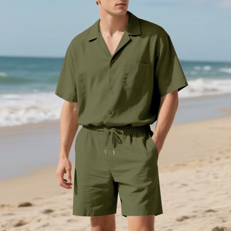 Herren Strandanzug Kurzarm Hemd Shorts Sommer