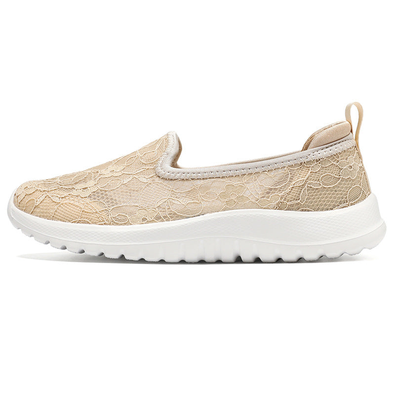 Damen Sneaker Slip-On Weich mit Spitze und Dämpfung