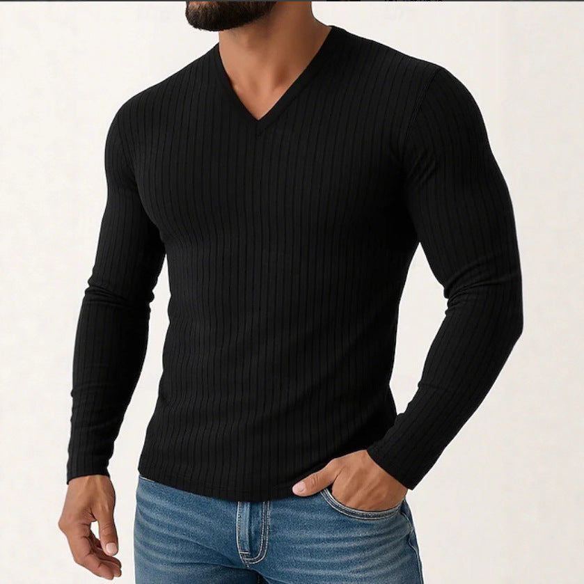 Herren Langarmshirt Fein Rippenstruktur Elegante Optik