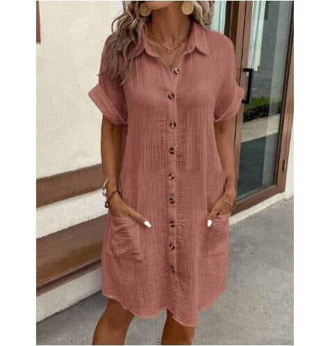 Damen Hemdkleid mit Knöpfen und Taschen Elegant Kurz