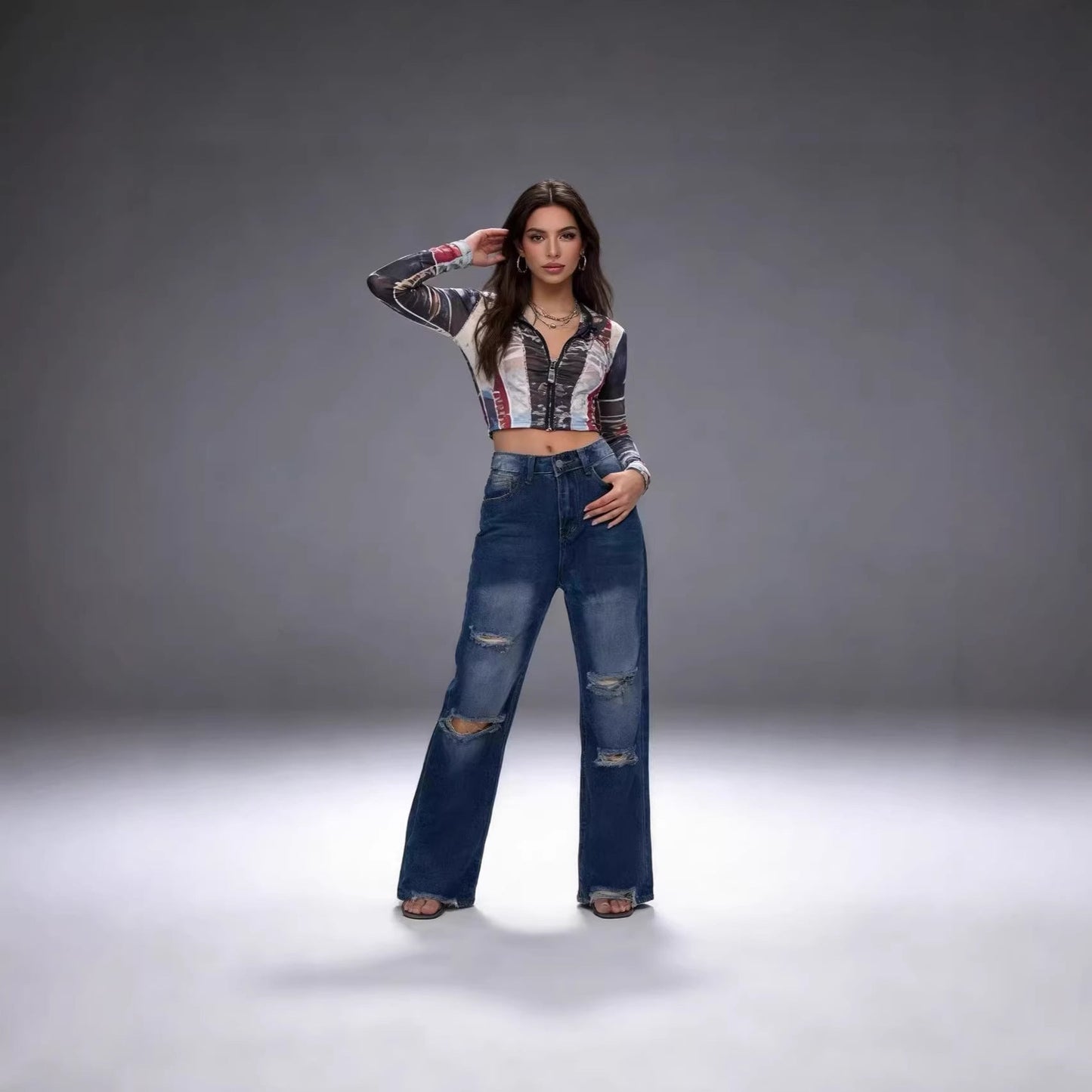 Weite Damen Jeans Ripped High Waist