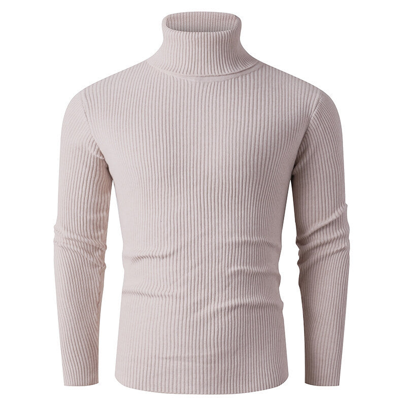 Herren Rollkragenpullover Gerippt Strick Modern Schwarz