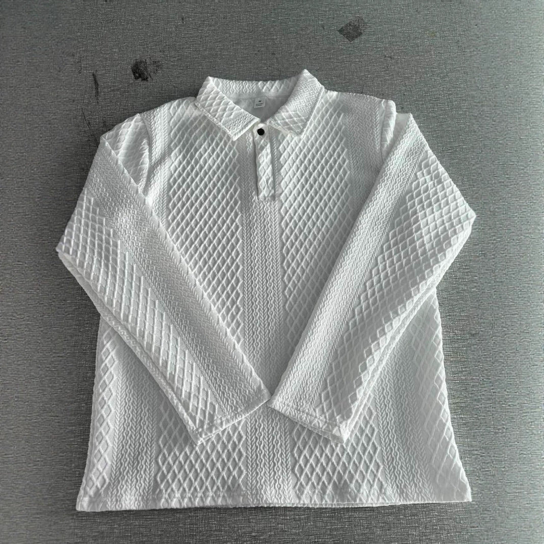 Herren Polohemd Langarm Modern Strukturiert Elegent - BerlinGlamour