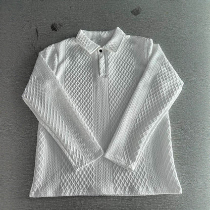 Herren Polohemd Langarm Modern Strukturiert Elegent - BerlinGlamour