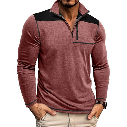 Herren Polohemd Langarm Modern Reißverschluss